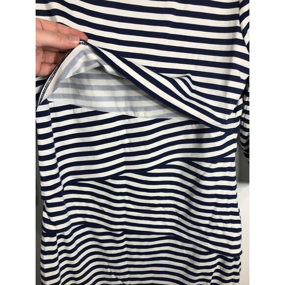 J. Mclaughlin Dress Women's M 3/4 Sleeve Navy White Stripe Coastal Nautical Prep - Picture 7 of 8
